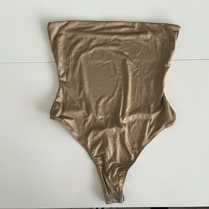 Superdown Gold Strapless Bodysuit